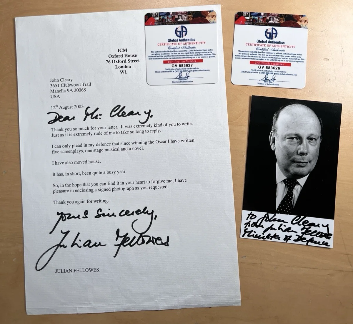 Julian Fellowes James Bond Franchise Tomorrow Never Dies Autograph Photo &Letter, изображение 2