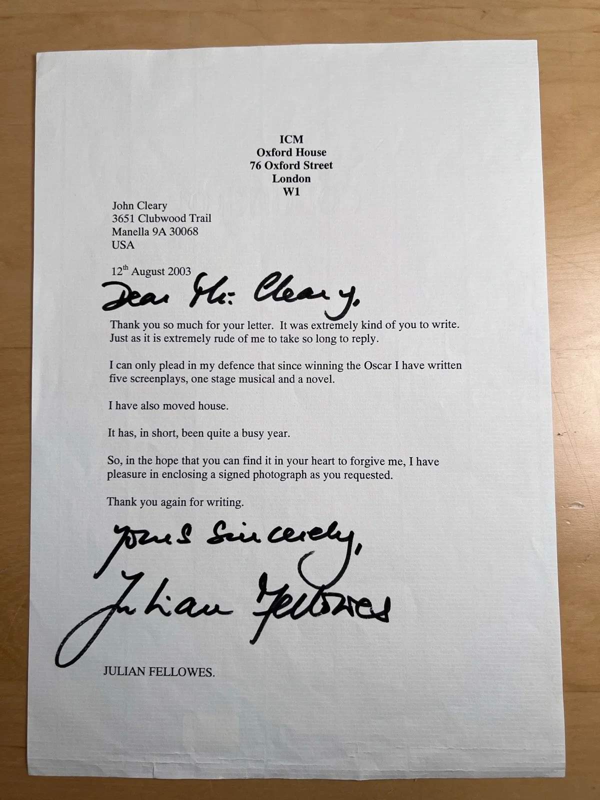 Julian Fellowes James Bond Franchise Tomorrow Never Dies Autograph Photo &Letter, изображение 3