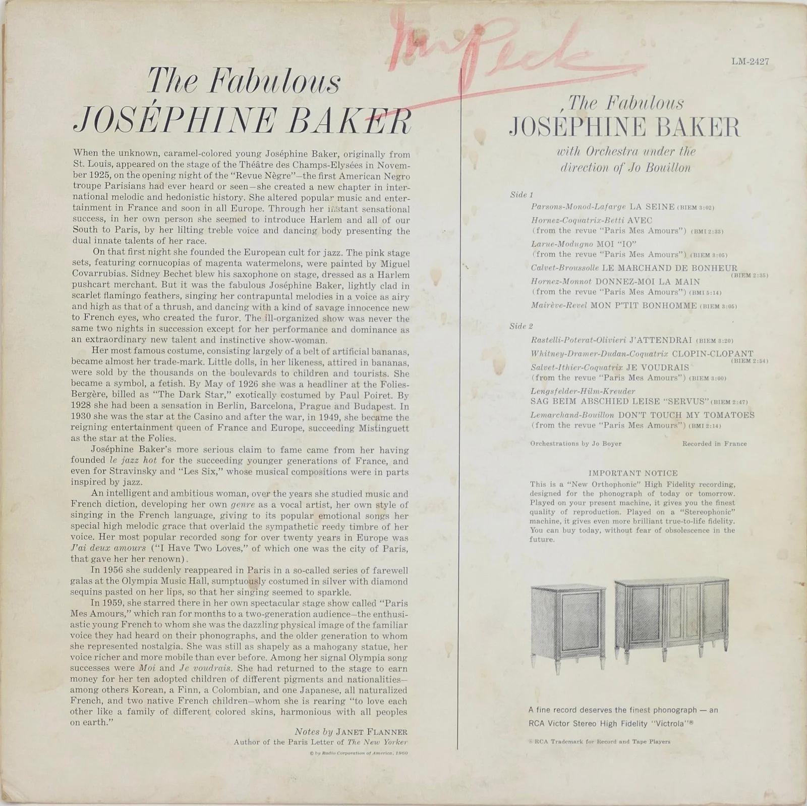 "The Fabulous Joséphine Baker" - Signed LP, image 3
