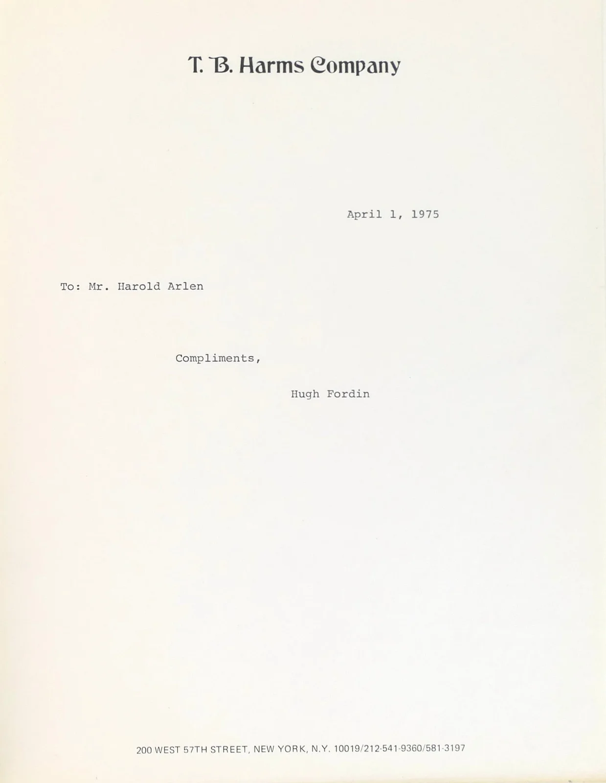 JEROME KERN Presentation Score to Harold Arlen, image 2