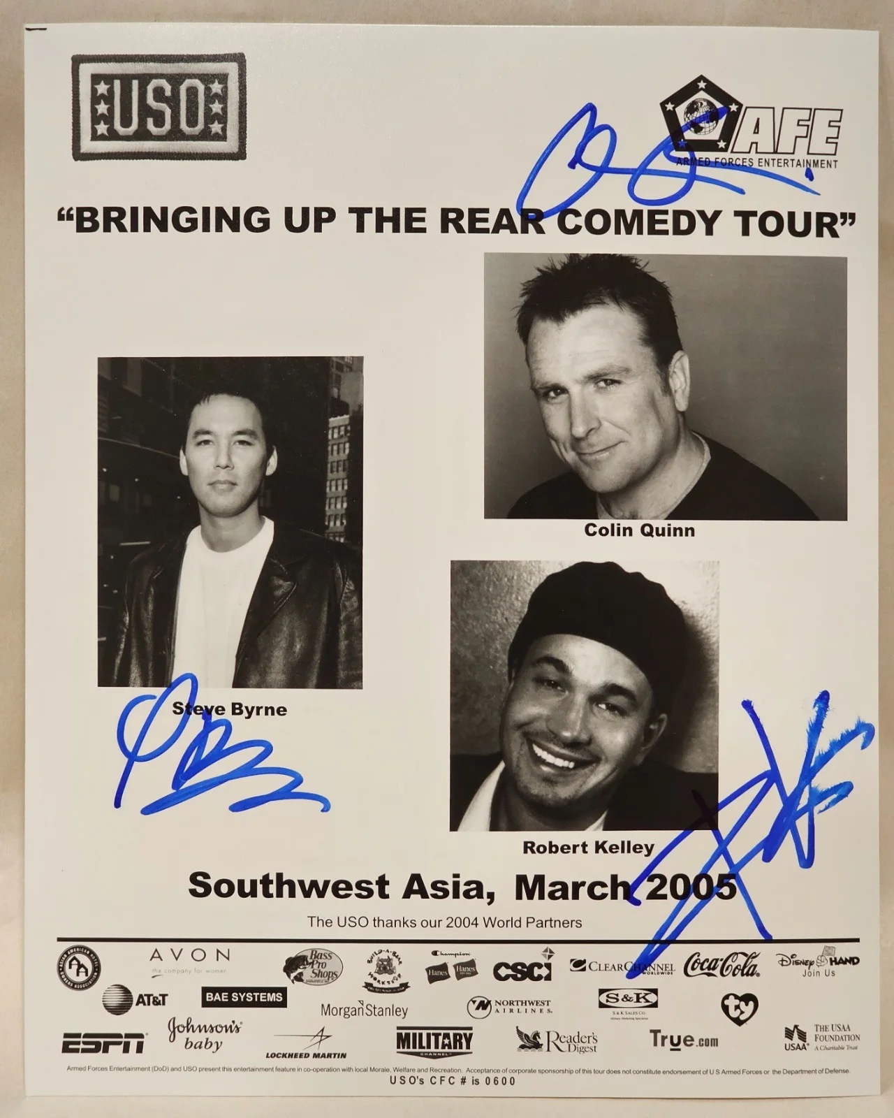 Colin Quinn Steve Byrne Robert Kelley — Colin Quinn, Steve Byrne, Robert Kelley Autograph, USO Comedy Tour 2005, изображение 3