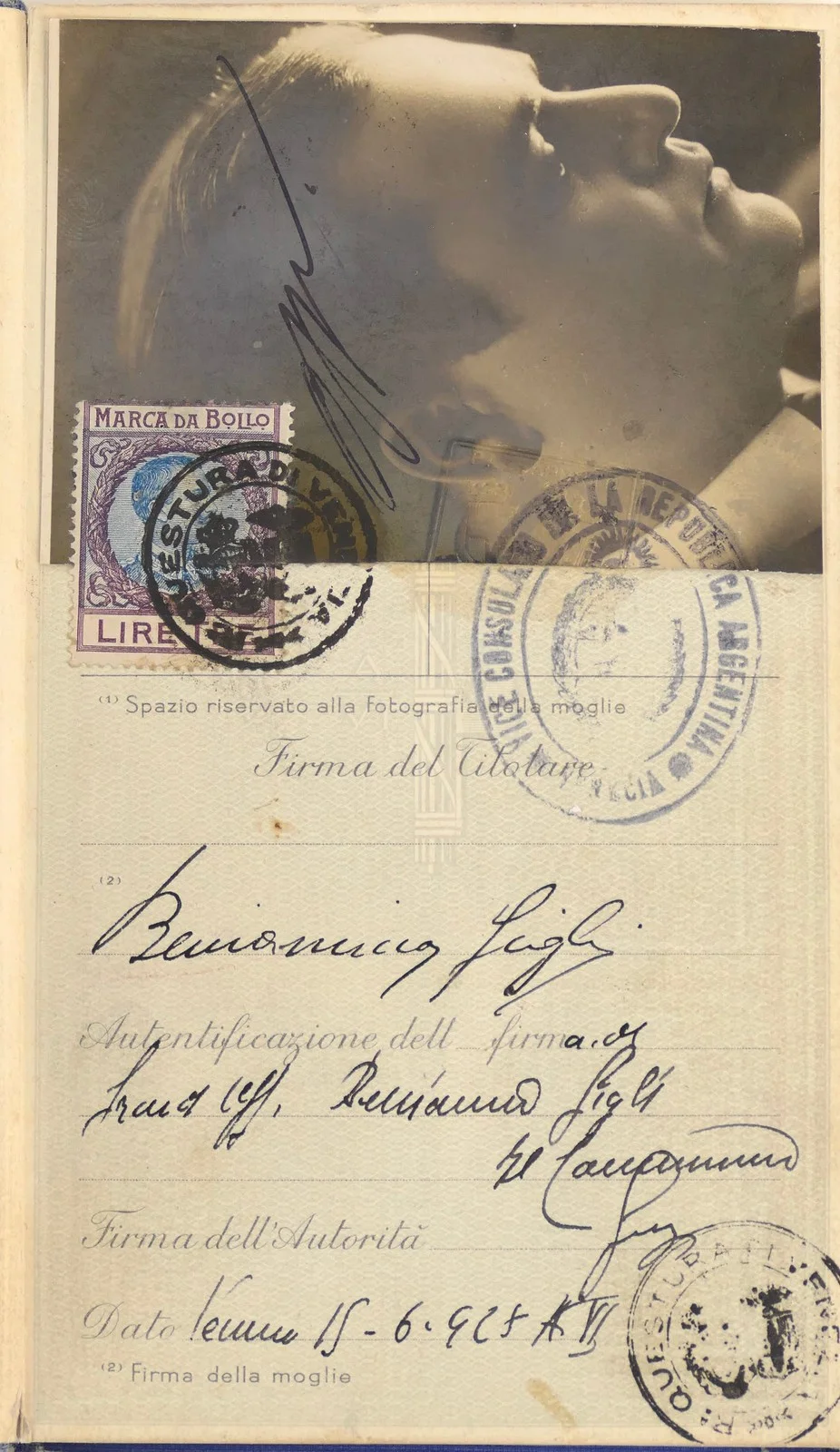 Beniamino GIGLI (Tenor): Stamped Italian PASSPORT from his Farewell Tour (Opera), изображение 2