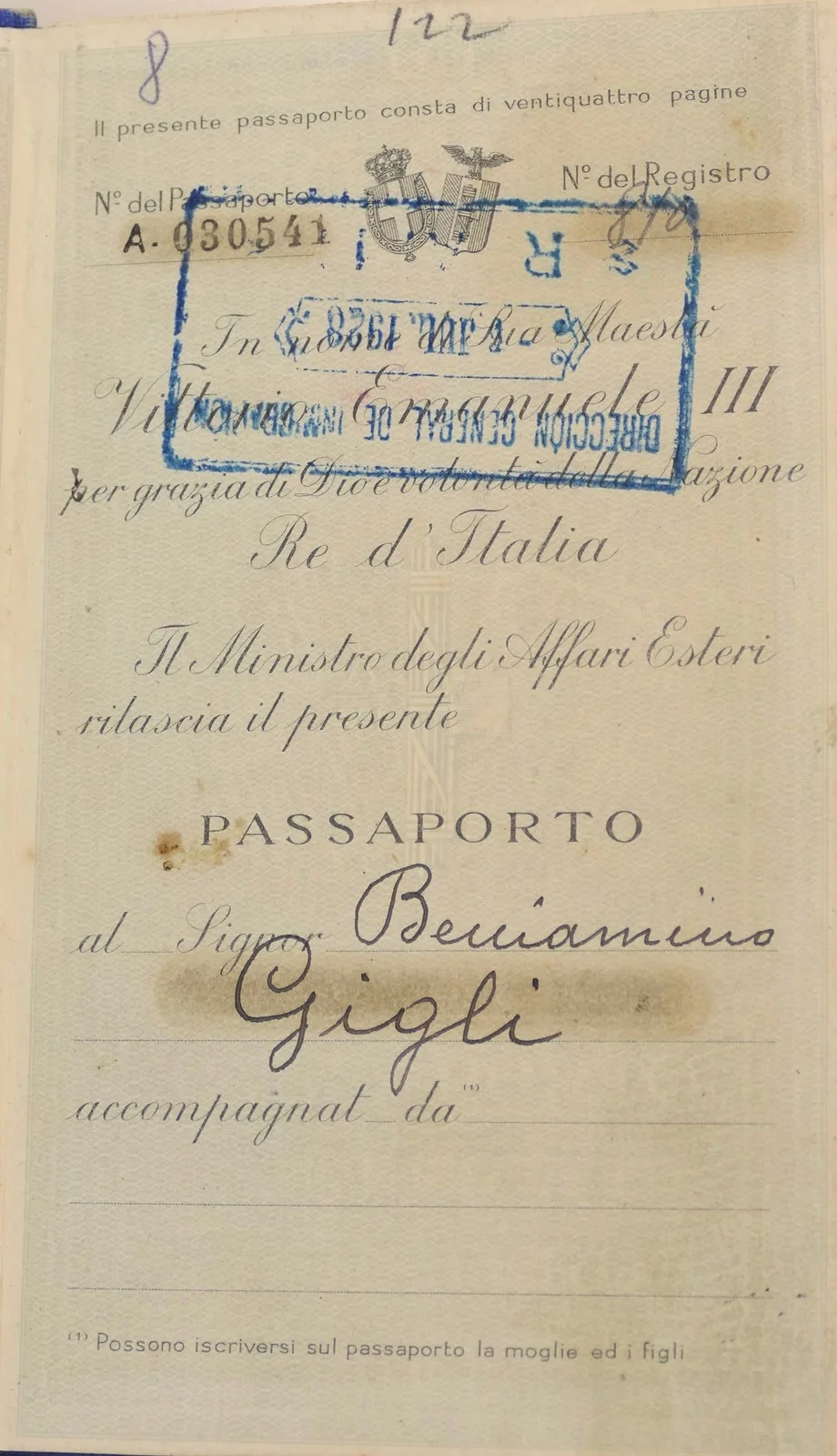 Beniamino GIGLI (Tenor): Stamped Italian PASSPORT from his Farewell Tour (Opera), изображение 3