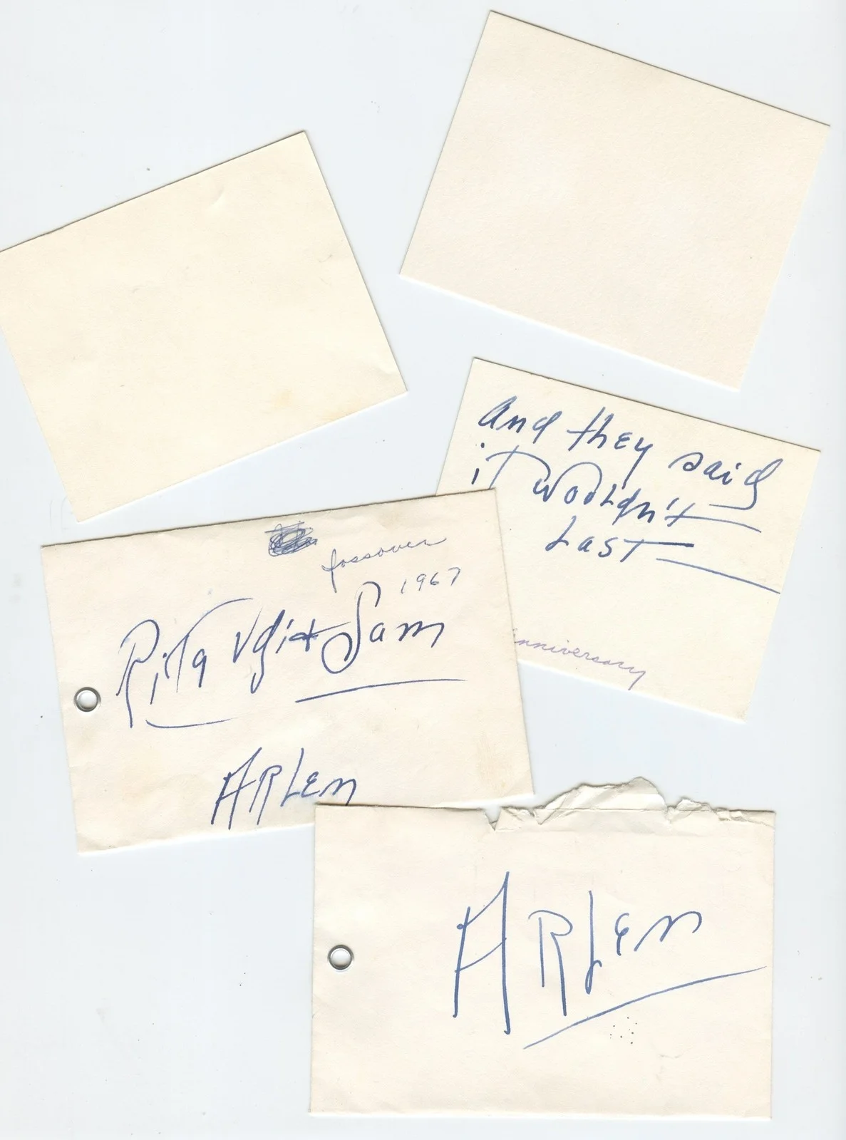 Arlen, Harold. (1905–1986) Three Autograph Notes, signed in Yiddish, image 2