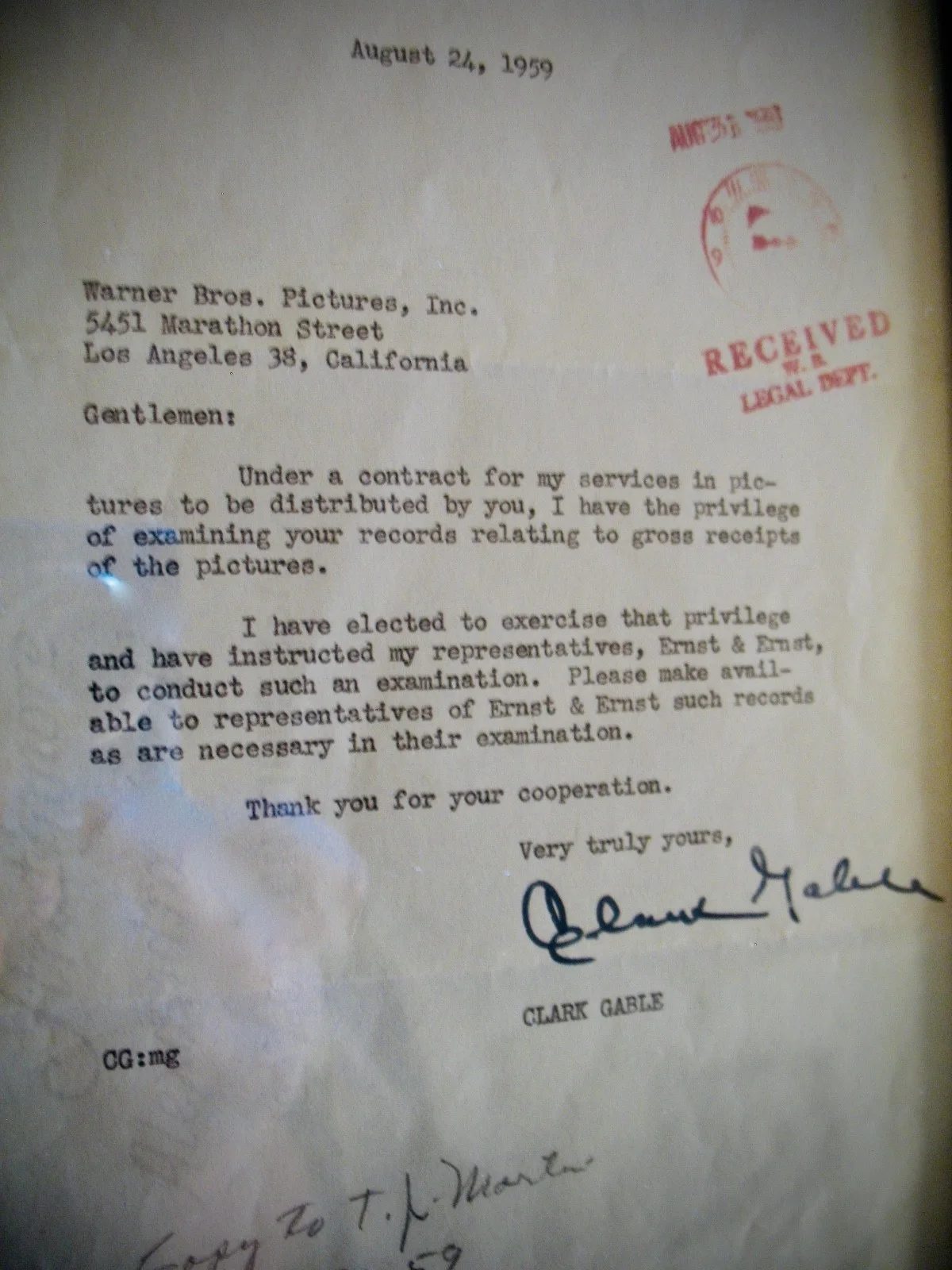 Clark Gable — CLARK GABLE~Rare Autographed Letter & Photo Display-GONE WITH THE WIND~COA, изображение 3