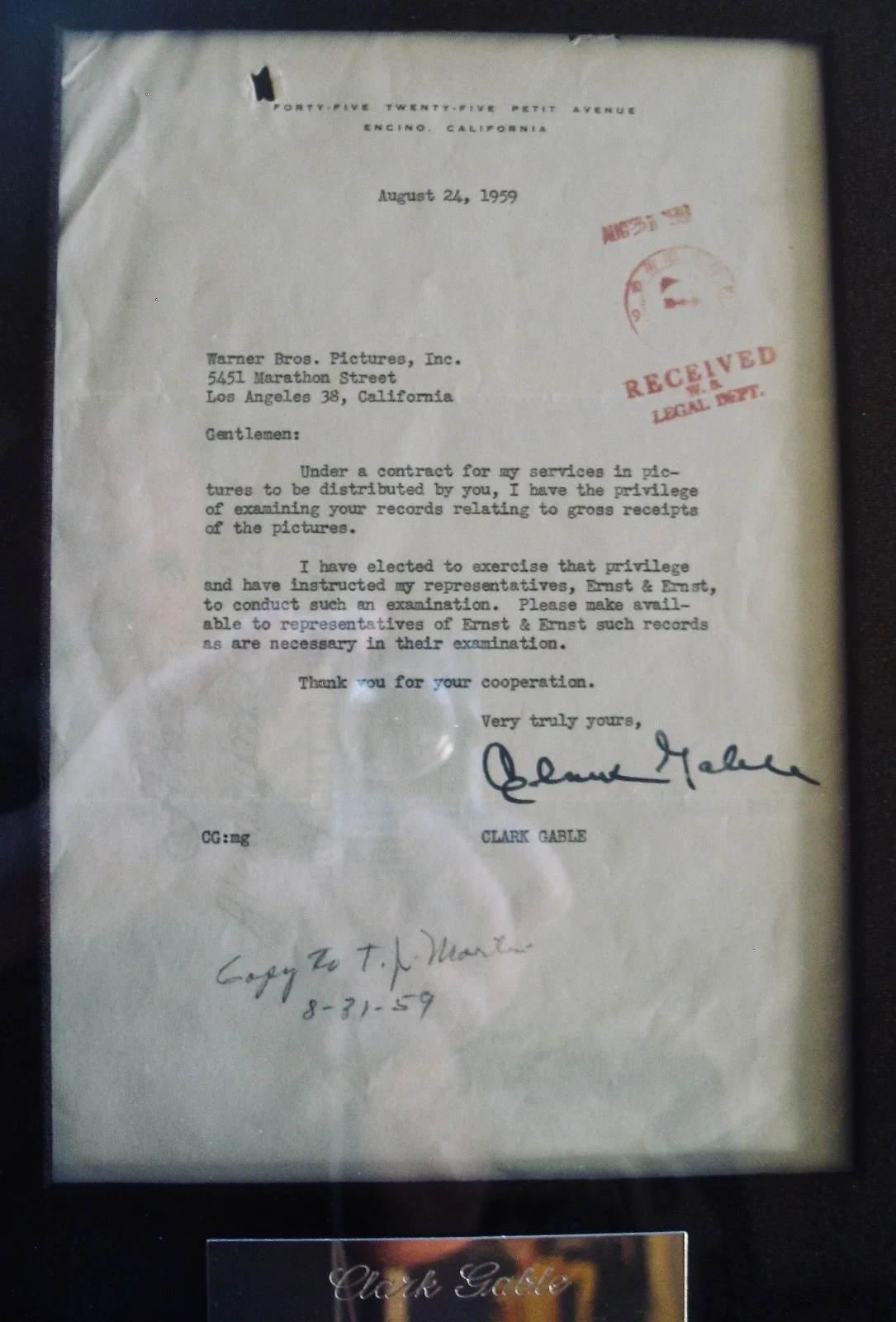 Clark Gable — CLARK GABLE~Rare Autographed Letter & Photo Display-GONE WITH THE WIND~COA, изображение 4