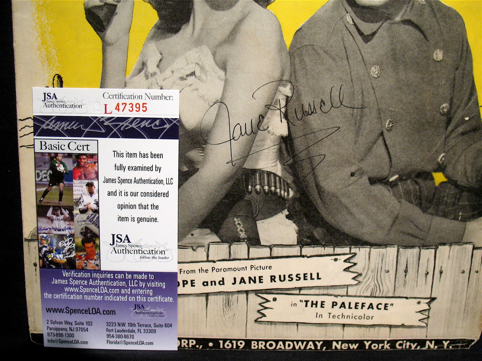JANE RUSSELL-Rare Autographed BUTTONS AND BOWS Sheet Music-Sexy-JSA COA #L 47395, изображение 3