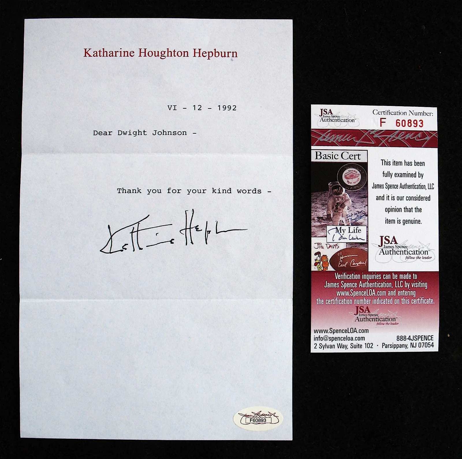 KATHARINE HEPBURN — KATHARINE HEPBURN-Rare Autographed Letter On Personal Letterhead-Starlet-JSA COA