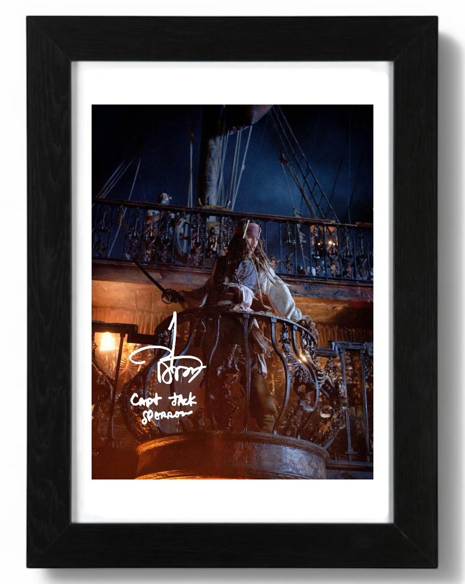 Johnny Depp Signed Autograph PHOTO Pre Print 6x4/A4/ Framed Pirates Caribbean, image 2