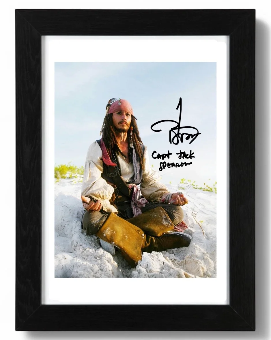 Johnny Depp Signed Autograph PHOTO Pre Print 6x4/A4/ Framed Pirates Caribbean, изображение 3