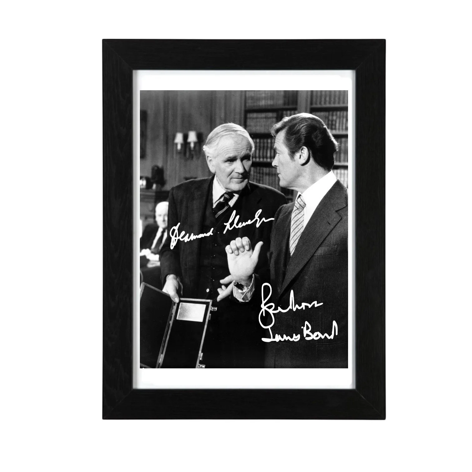 Roger Moore, Desmond Llewelyn Signed Autograph PHOTO Pre Print 6x4/A4/ Framed, image 2