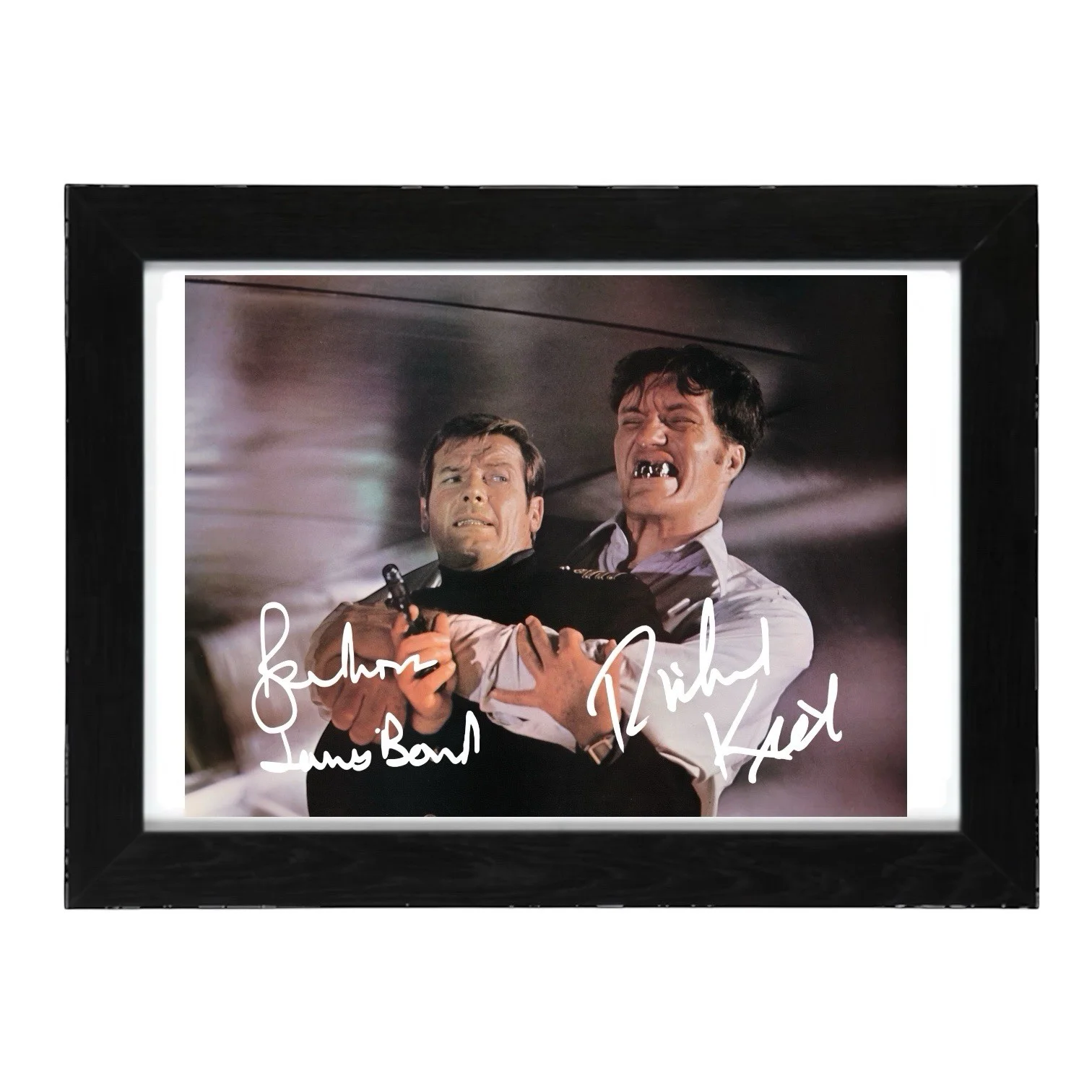 Roger Moore, Richard Kiel Signed Autograph PHOTO Pre Print 6x4/A4/ Framed, изображение 2