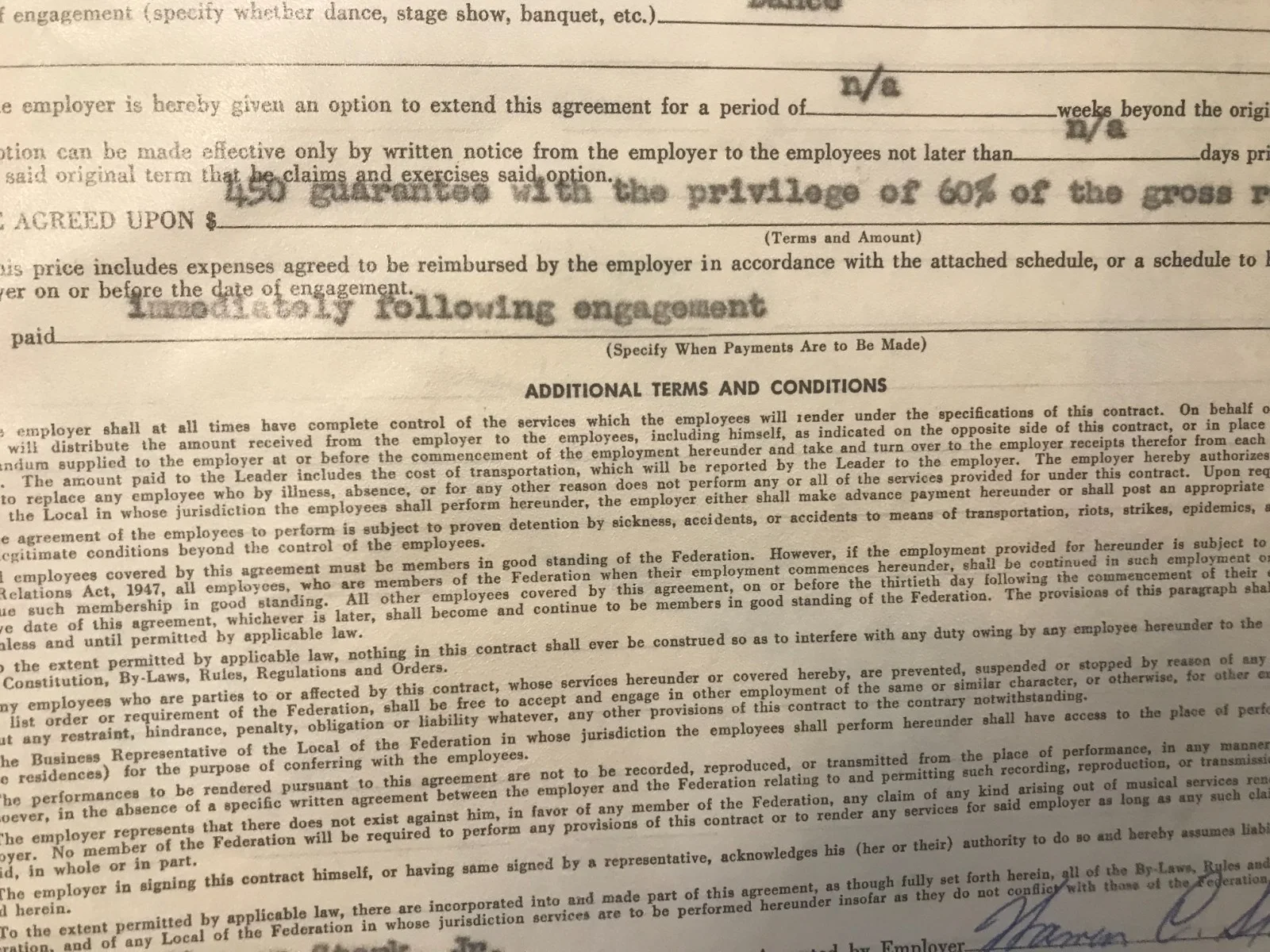 Stark Employer, Shucker — JIM "GENTLEMAN JIM" REEVES Contract American Federation Skyline Club 1957 Stark, изображение 5