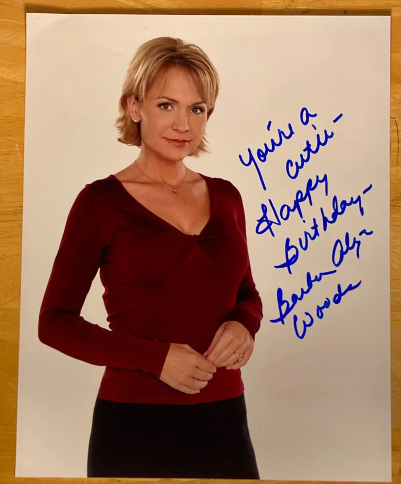 Hand SIGNED Barbara Alyn Woods 8x10 Photo (Happy Birthday Inscription) One Tree, image 2