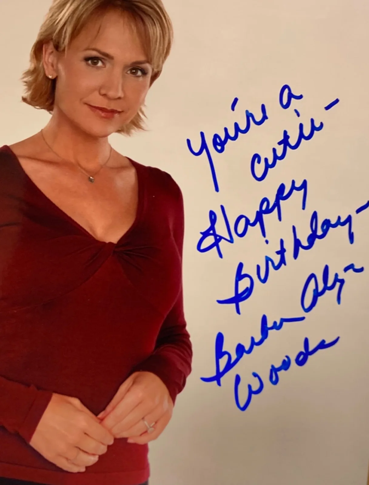 Hand SIGNED Barbara Alyn Woods 8x10 Photo (Happy Birthday Inscription) One Tree, image 3