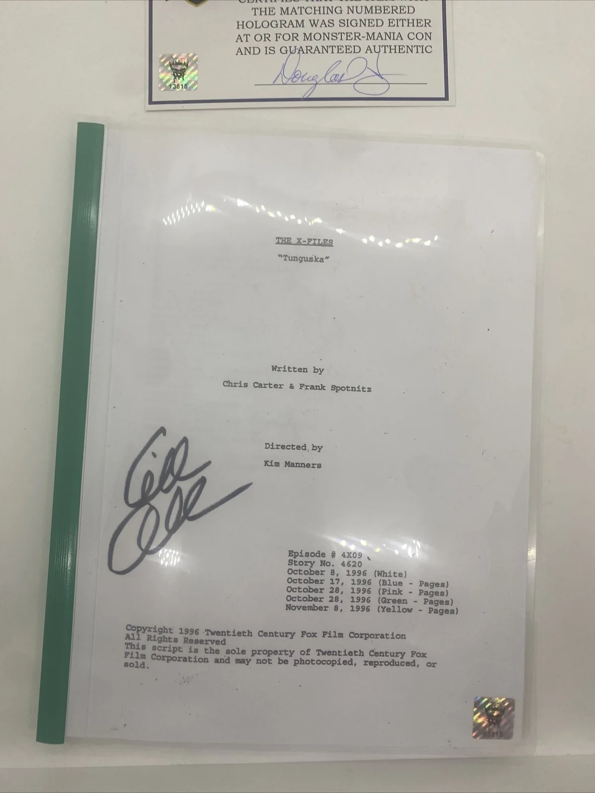 Gilian Anderson — Gillian Anderson Signed X Files Full Episode Script MMC COA Tunguska, изображение 2