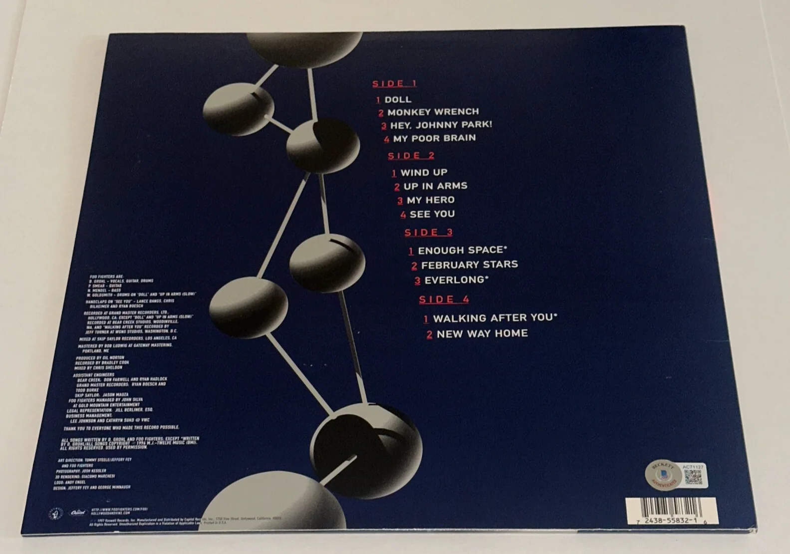 GROHL, HAWKINS (Vintage) & MENDEL Signed FOO FIGHTERS LP ALBUM COVER Beckett LOA, изображение 5