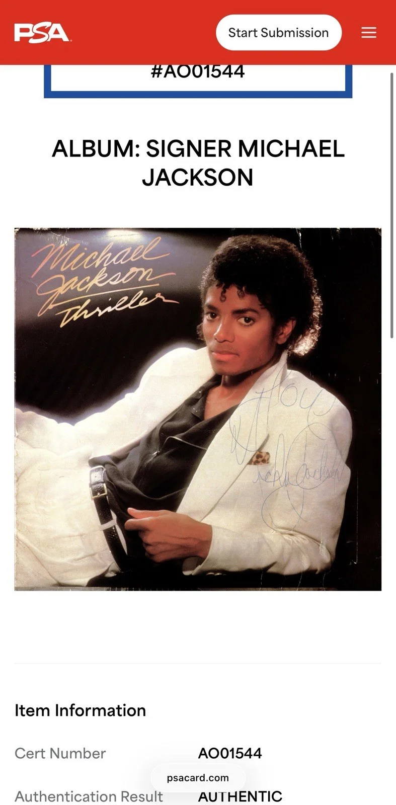 Michael Jackson Signed “Thriller” Promo Album PSA/DNA COA - “Love” Inscription, изображение 3