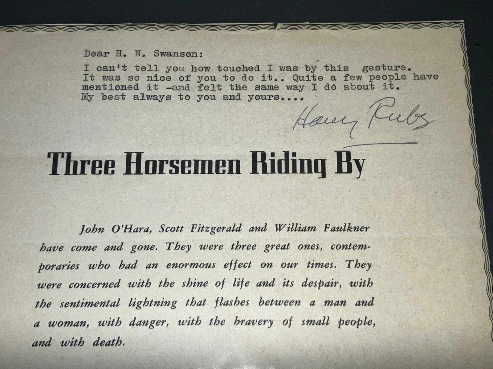 Harry Ruby — HARRY RUBY (1970) Orig. Signed Note to Super-agent H.N. Swanson On Trade Paper!, image 2