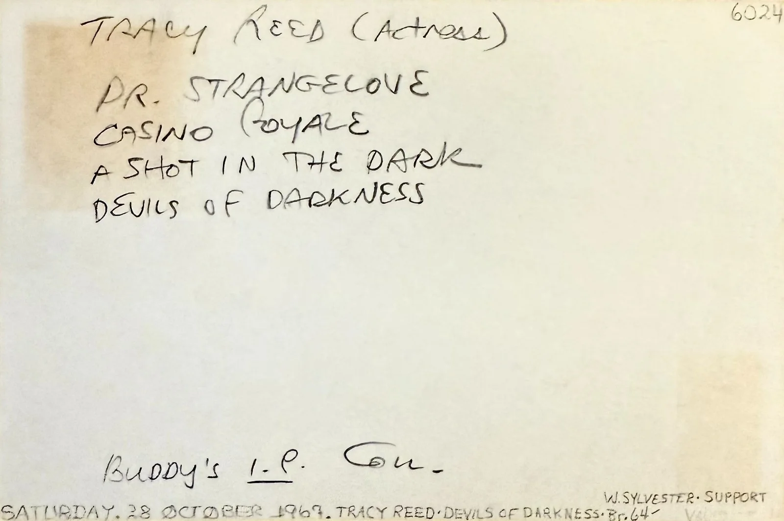 Tracy Reed — TRACY REED Signed Autographed 4x6 INDEX CARD Dr. Strangelove DEVILS OF DARKNESS, image 4