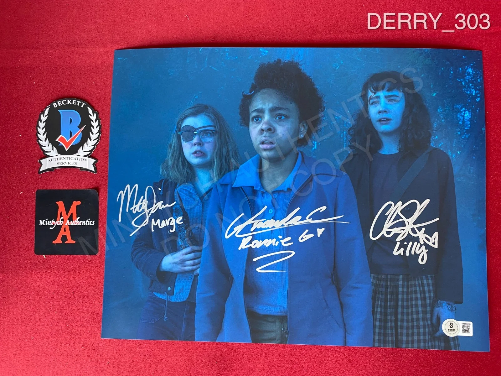 Amanda Christine, Clara Stack, Matilda Lawler — IT: Welcome to Derry cast signed 11x14 photo Christine Stack Lawler Beckett COA