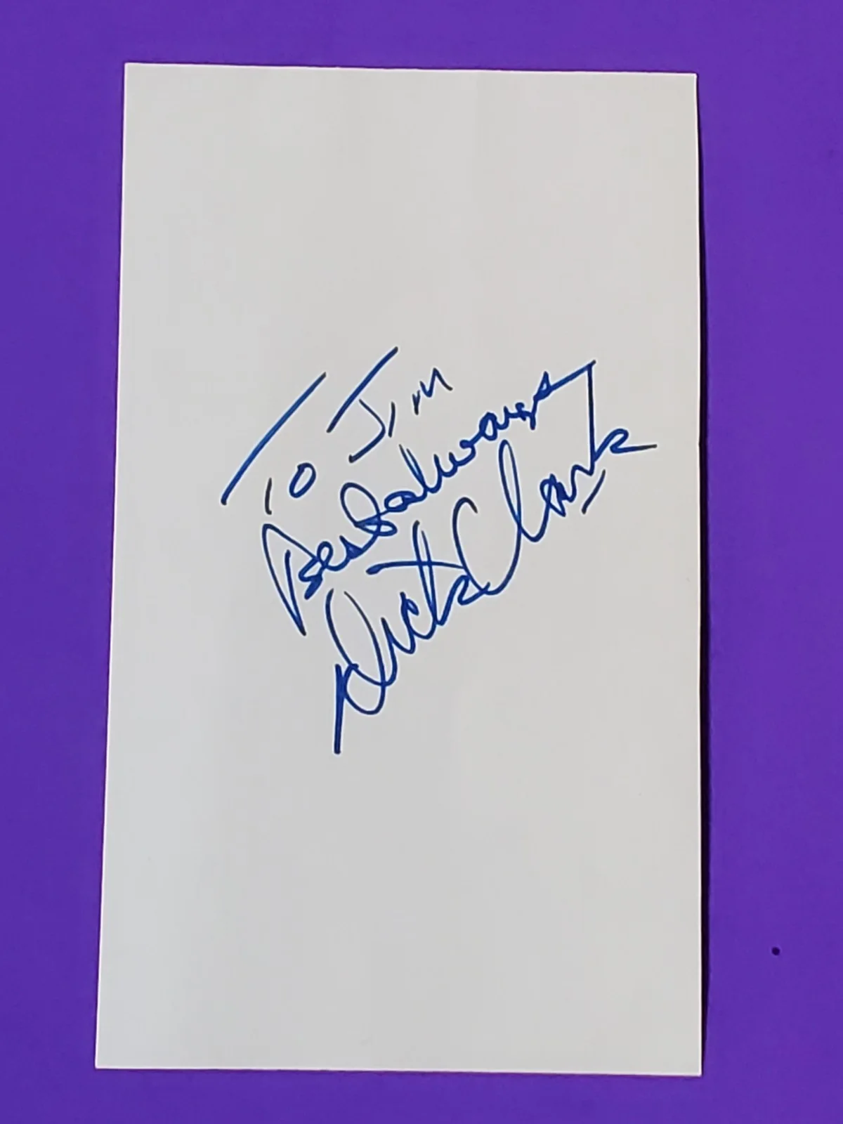 James Earl Jones — DICK CLARK AUTOGRAPH SIGNED 3.5X6 INDEX CARD AMERICAN BANDSTAND TO JIM