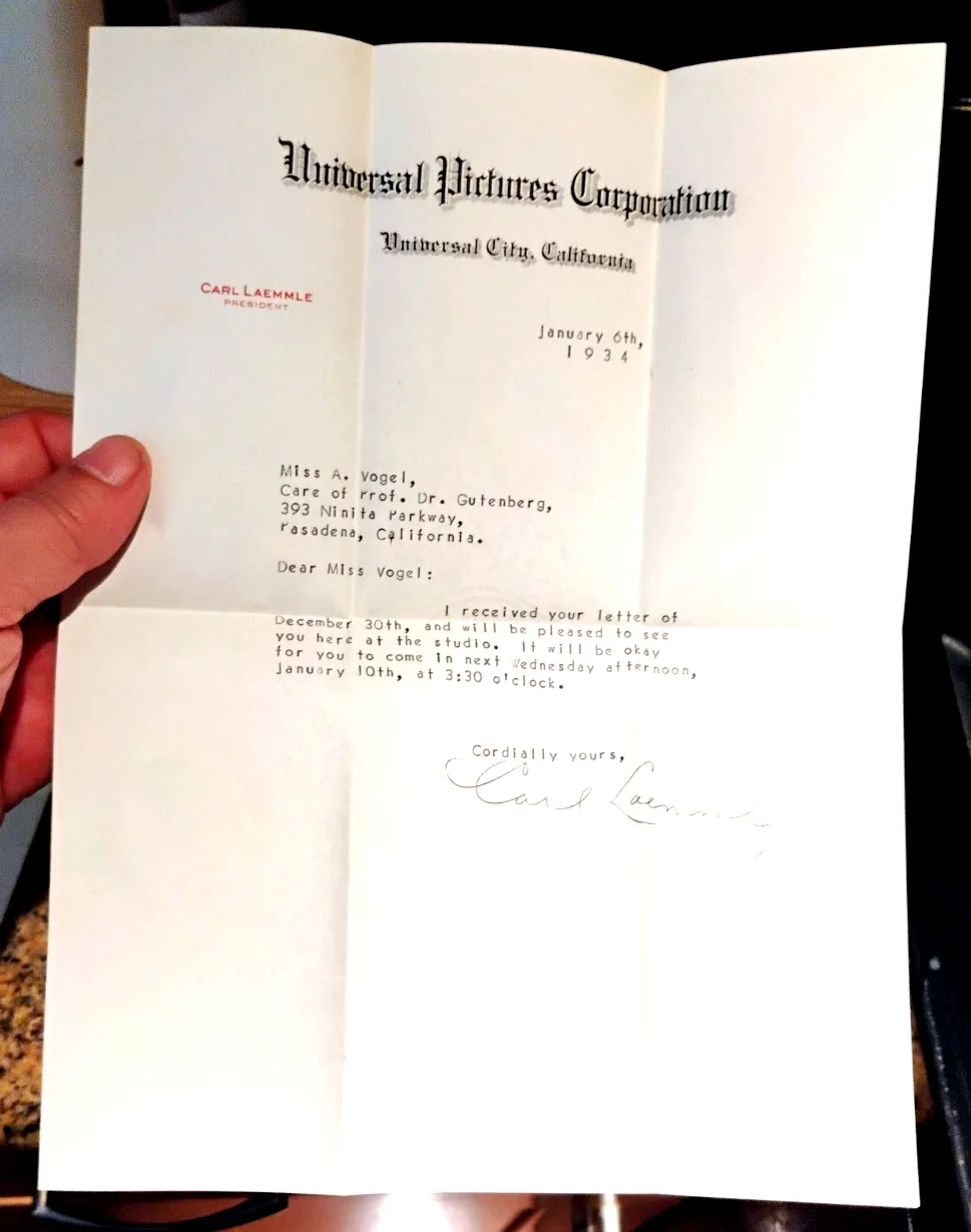 Carl Laemmle — VTG 1934 Universal CARL LAEMMLE ORIG. HAND-SIGNED TYPED LETTER Co. LETTERHEAD
