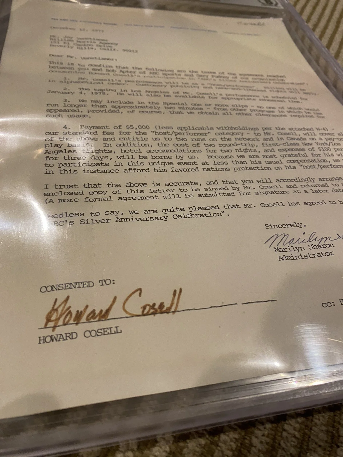 Howard Cosell — Howard Cosell Signed ABC Contract NFL ALI 🥊 BECKETT BGS COA/Slabbed 🏈, image 3