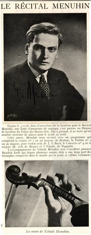 Yehudi Menuhin — YEHUDI MENUHIN - MAGAZINE PHOTOGRAPH SIGNED CIRCA 1939