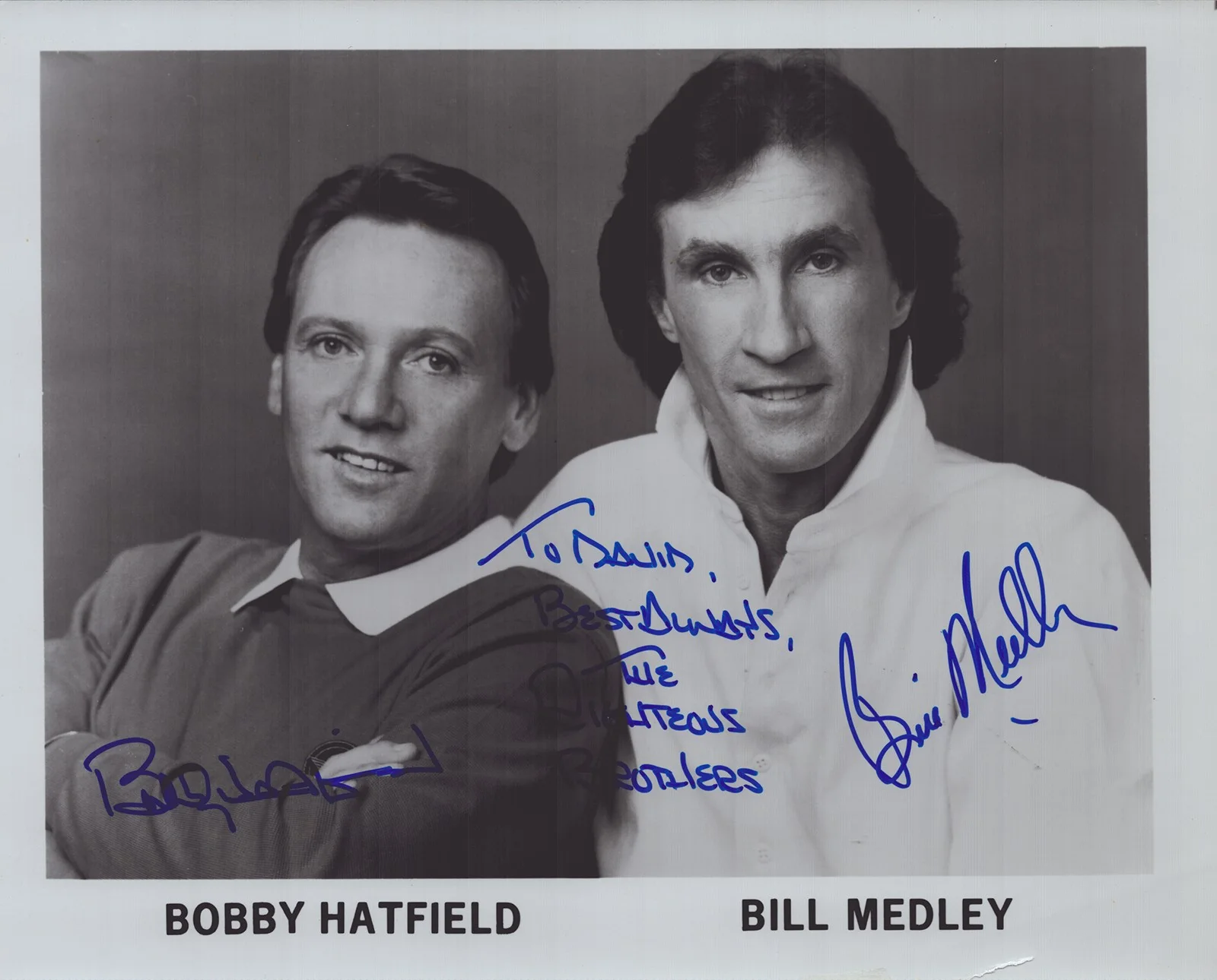 The Righteous Brothers, Bobby Hatfield, Bill Medley — THE RIGHTEOUS BROTHERS - AUTOGRAPHED INSCRIBED PHOTOGRAPH WITH CO-SIGNERS