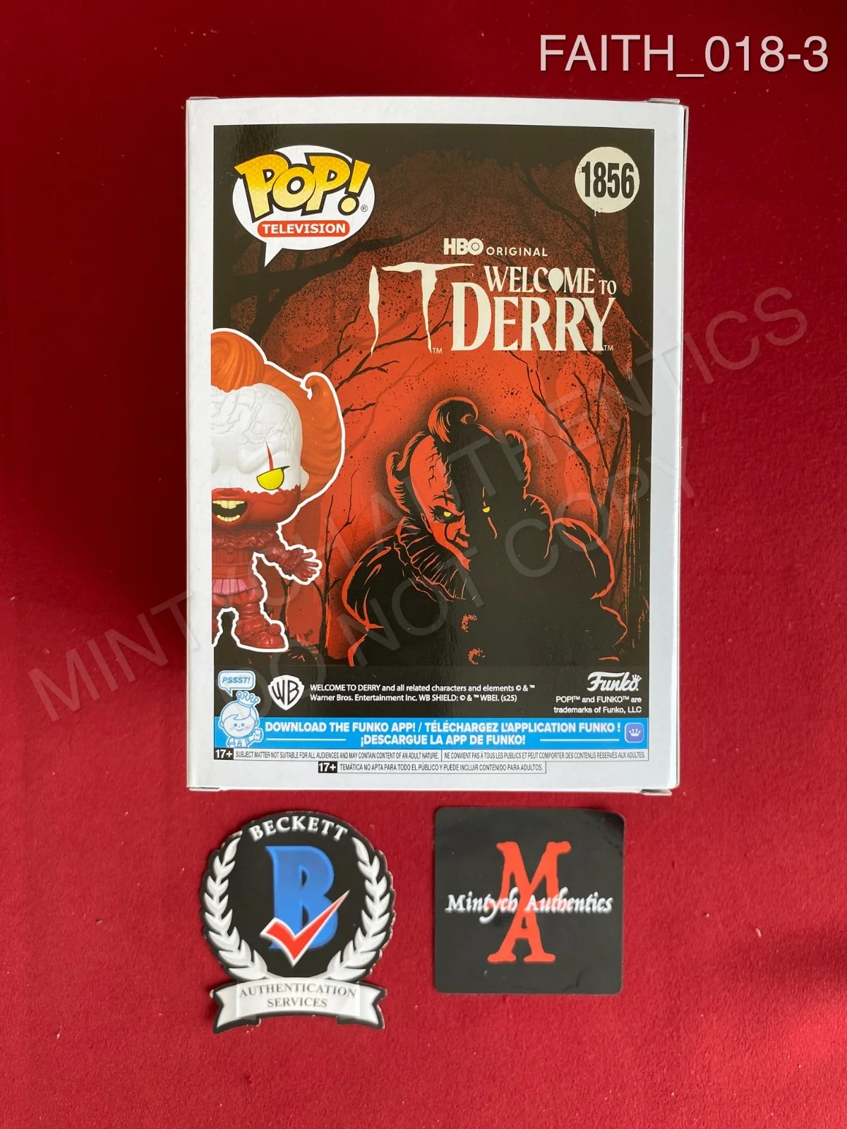Dustin Faith — Dustin Faith signed IT: Welcome to Derry Blood Pennywise Funko Pop #1856 Beckett, изображение 3