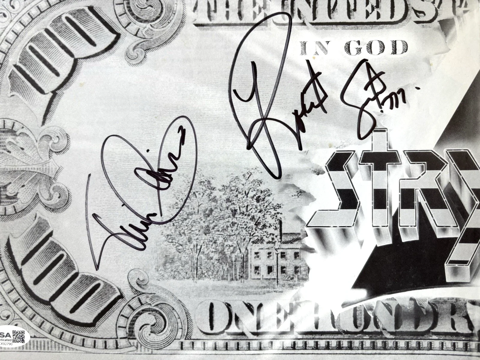 STRYPER Band Signed IN GOD WE TRUST DOLLAR BILL by All 4 JSA COA Michael Sweet, изображение 3