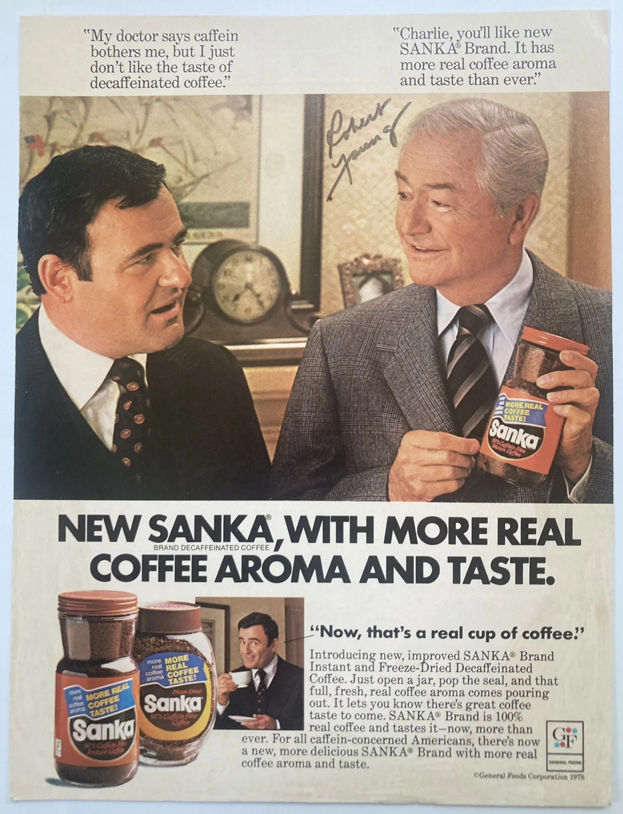 Robert Young — Robert Young Signed Autograph 8.25x10.75 Sanka Advertisement- JSA Cert - FREE SH, image 2