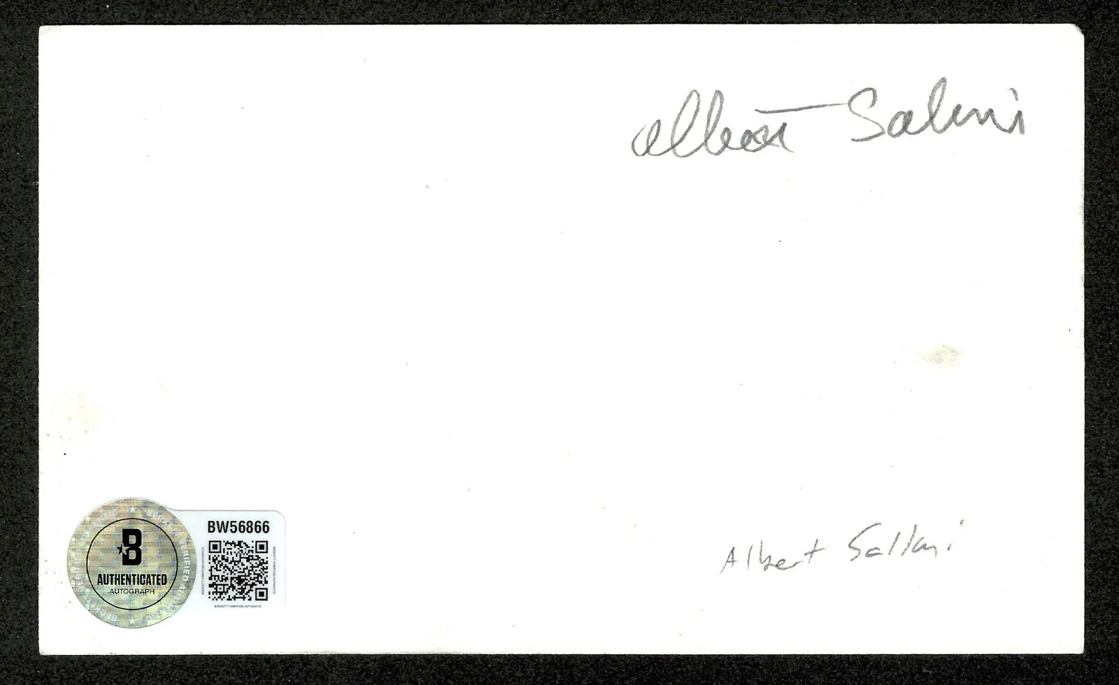Albert Salmi Signed Autographed 3x5 Card BAS Beckett Cert Caddyshack, image 2