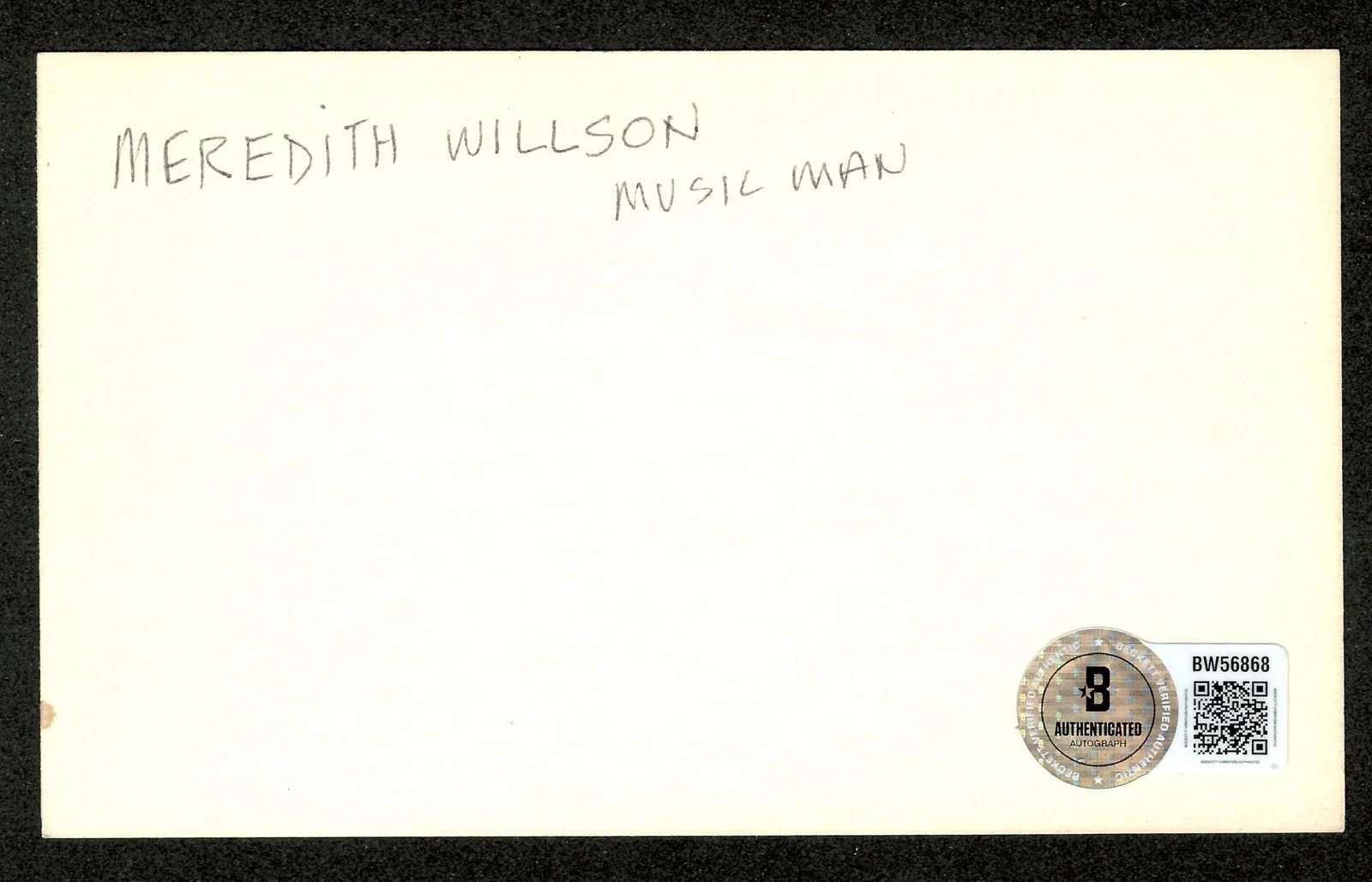 Meredith Willson Signed Autographed 3x5 Card BAS Beckett Music Man Christmas, изображение 2