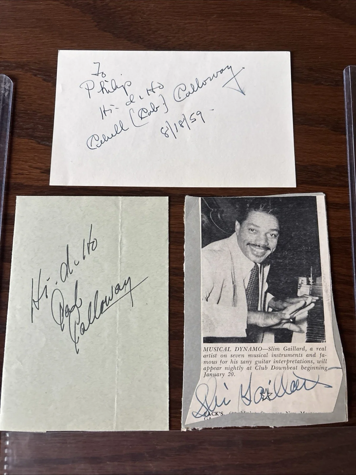 Cab Calloway Signed Photo & Autographs +Slim Gaillard, Larry Richards Collection, изображение 3