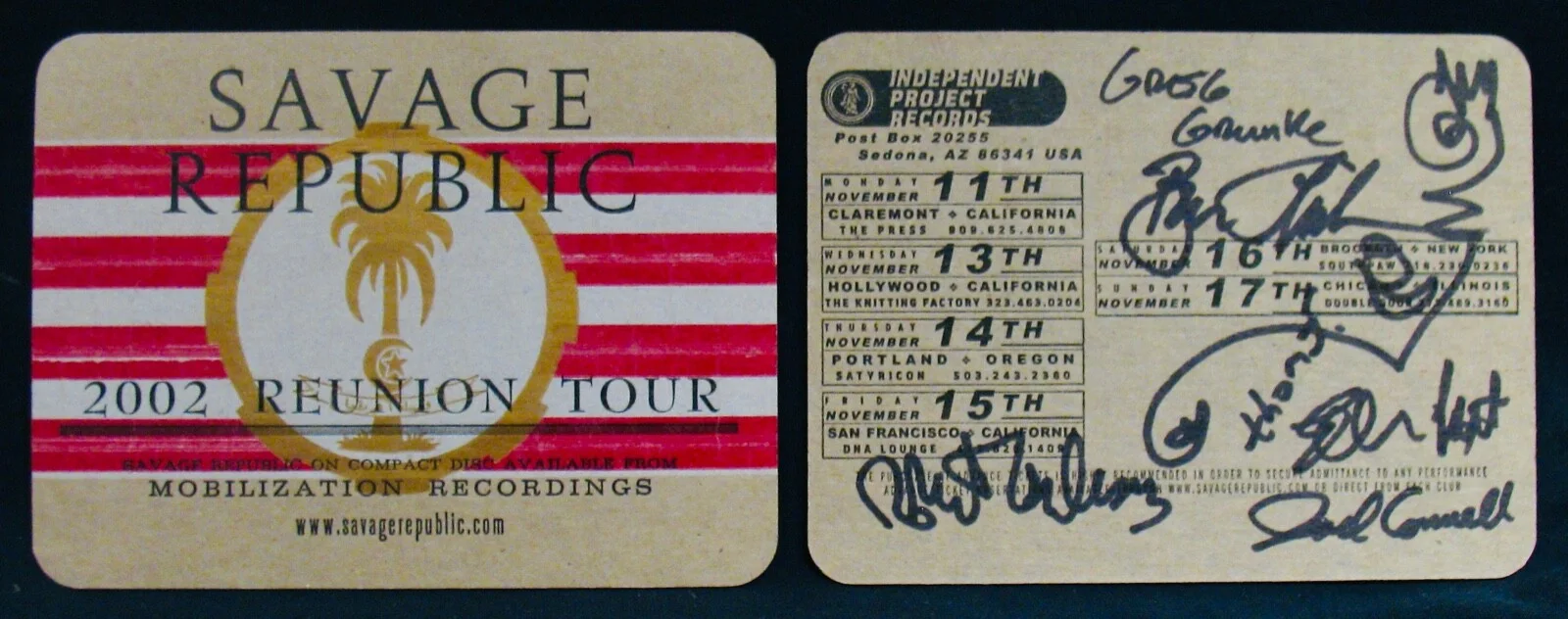 SAVAGE REPUBLIC~Rare 2002 Autographed Concert Cardboard Promo Flyer~Punk Rock, изображение 2
