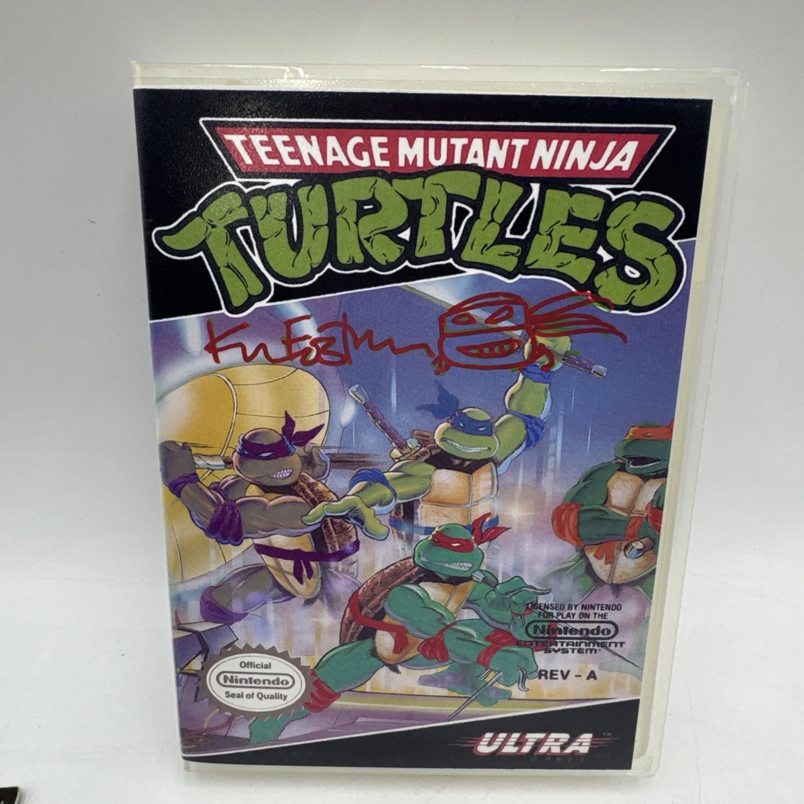 Kevin Eastman — Kevin Eastman SIGNED Teenage Mutant Ninja Turtles NES Video Game Box With Sketch, изображение 2