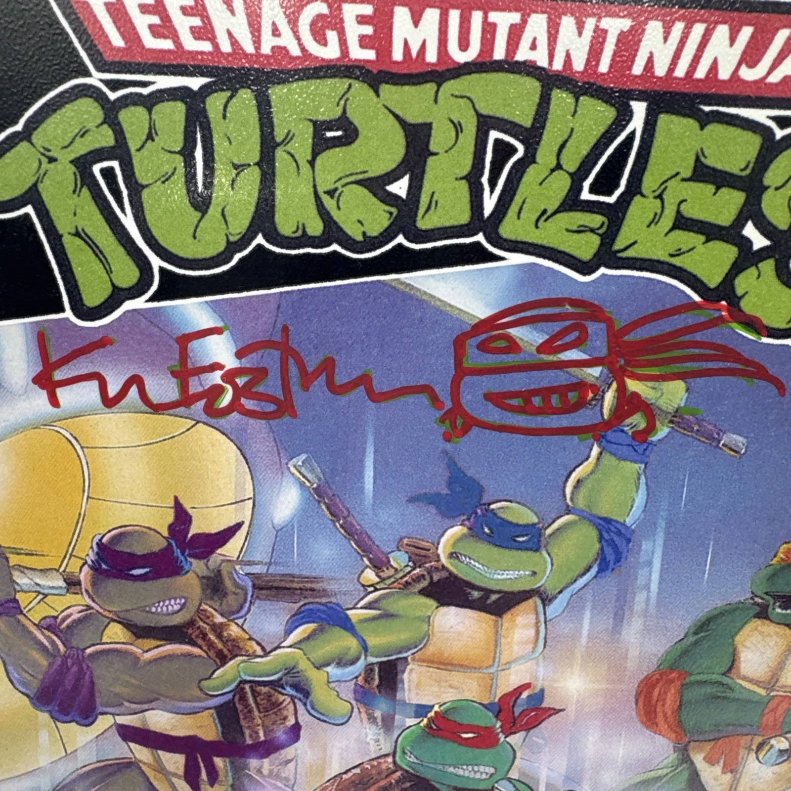 Kevin Eastman — Kevin Eastman SIGNED Teenage Mutant Ninja Turtles NES Video Game Box With Sketch, изображение 3