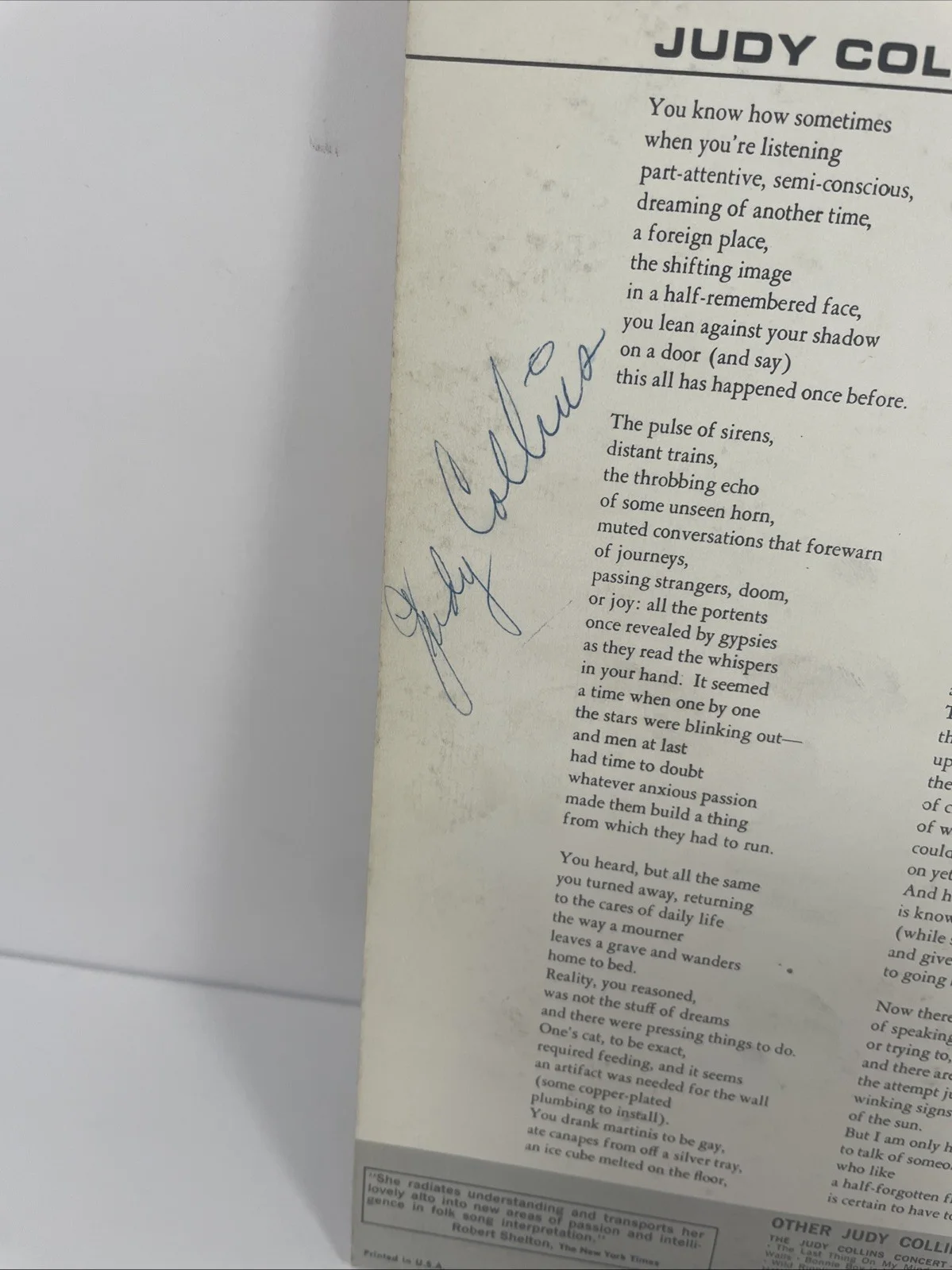 JUDY COLLINS SIGNED AUTOGRAPHED EARLY SIGNITURE "FIFTH ALBUM" VINYL RECORD, изображение 3