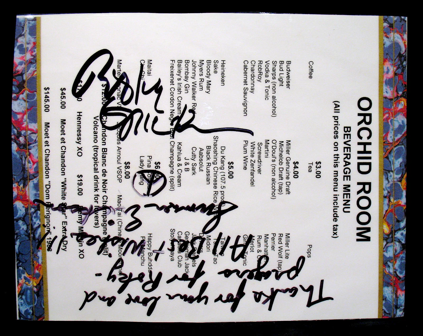 ROKY ERICKSON-MILT TRENIER-Multi Signed Menu by 5-13th FLOOR ELEVATORS-Psych, image 2