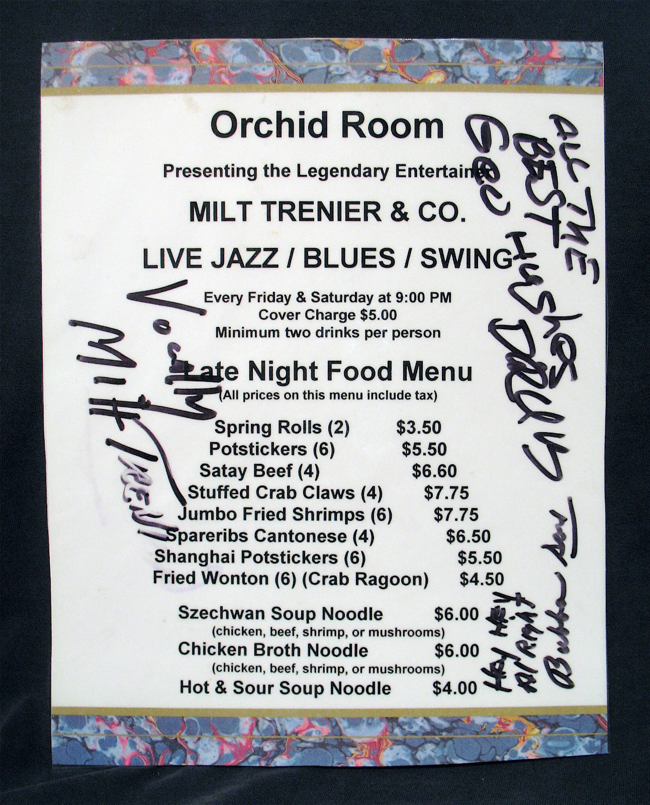 ROKY ERICKSON-MILT TRENIER-Multi Signed Menu by 5-13th FLOOR ELEVATORS-Psych, image 3