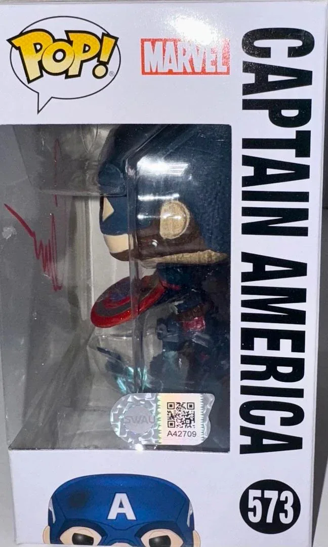 Chris Evans Signed Funko Pop #573 Captain America - SWAU #2, изображение 4