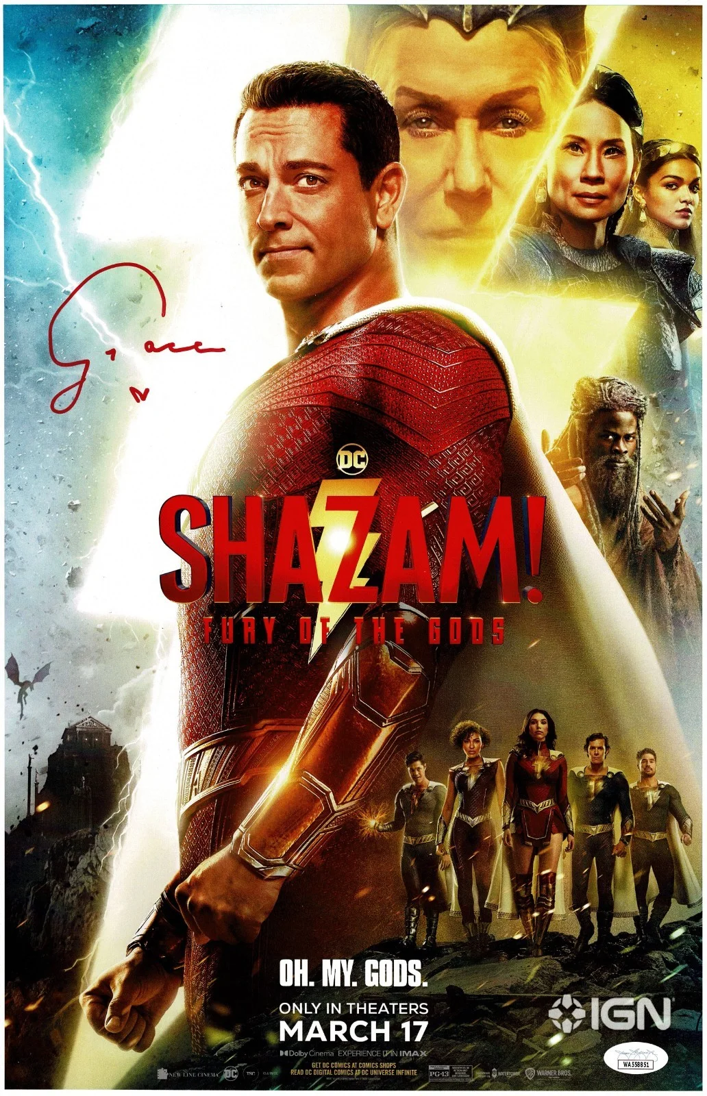 GRACE CURREY — GRACE CURREY SUPERHERO MARY SIGNED 11x17 PHOTO "SHAZAM" JSA COA, image 2