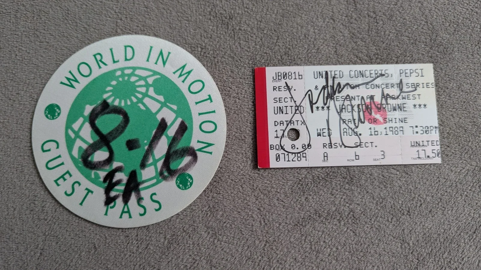 Jackson Browne "Hold Out" Album & Autograph Concert Ticket & Backstage Pass, image 2