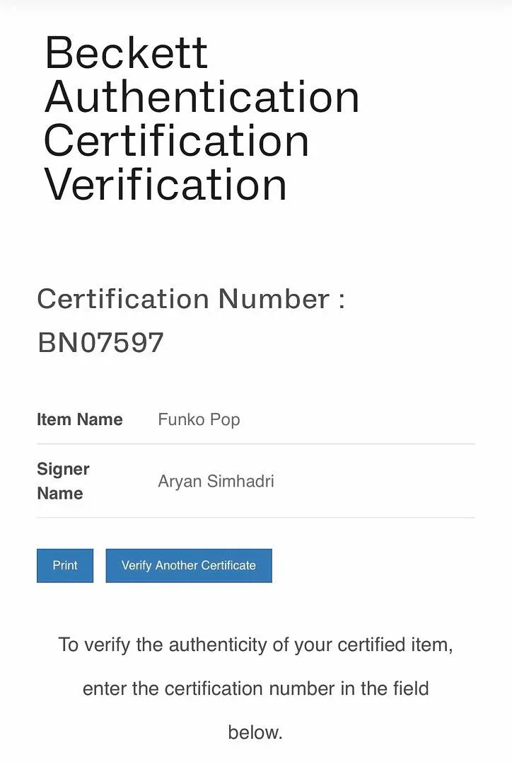 Aryan Simhadri signed Funko (Percy Jackson) - Beckett COA, image 4