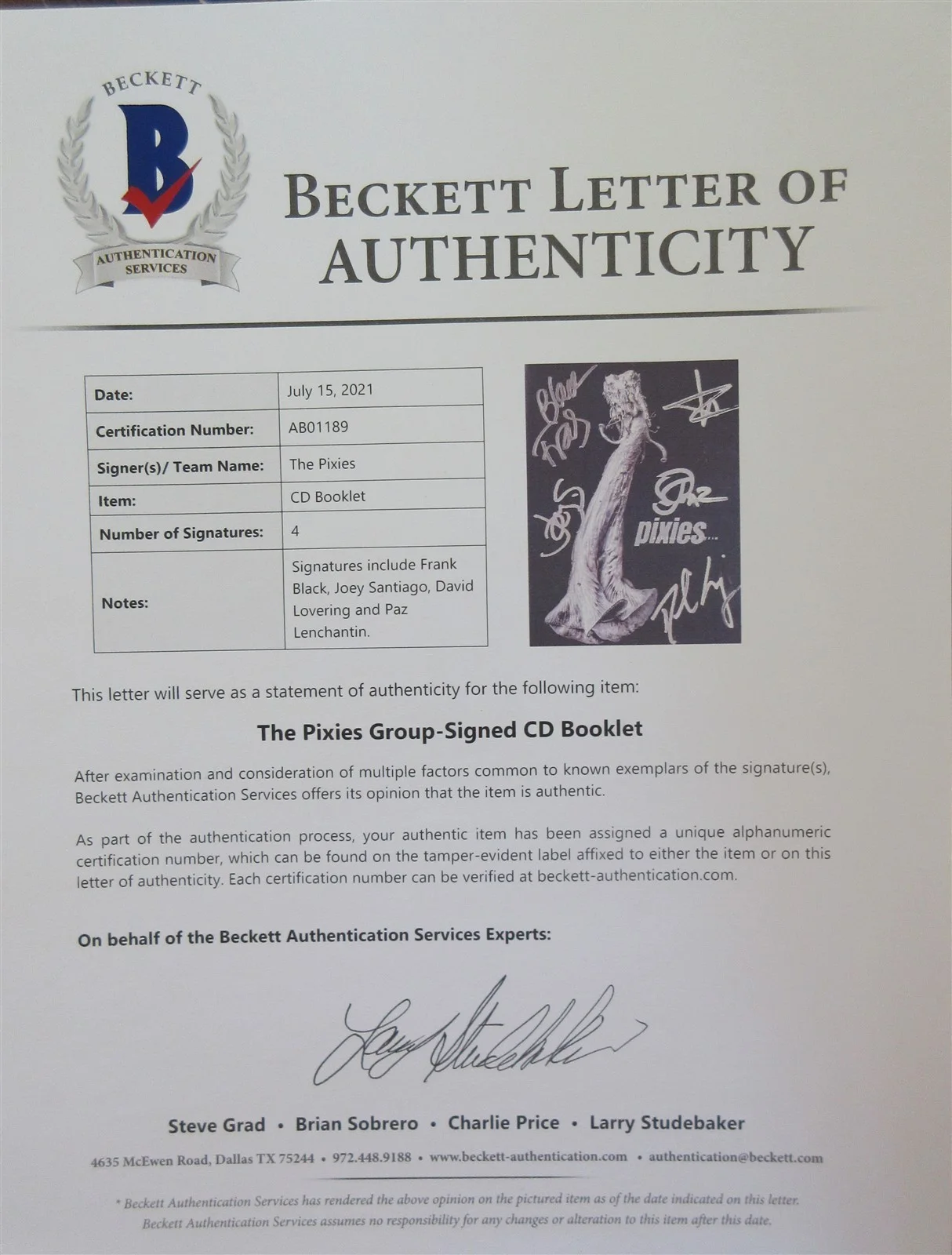 Pixies Signed CD Book with CD - Beckett BAS, image 2