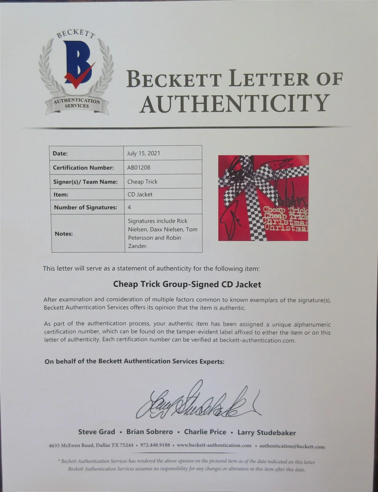 Cheap Trick Signed by 4 CD Booklet - Beckett BAS, image 2