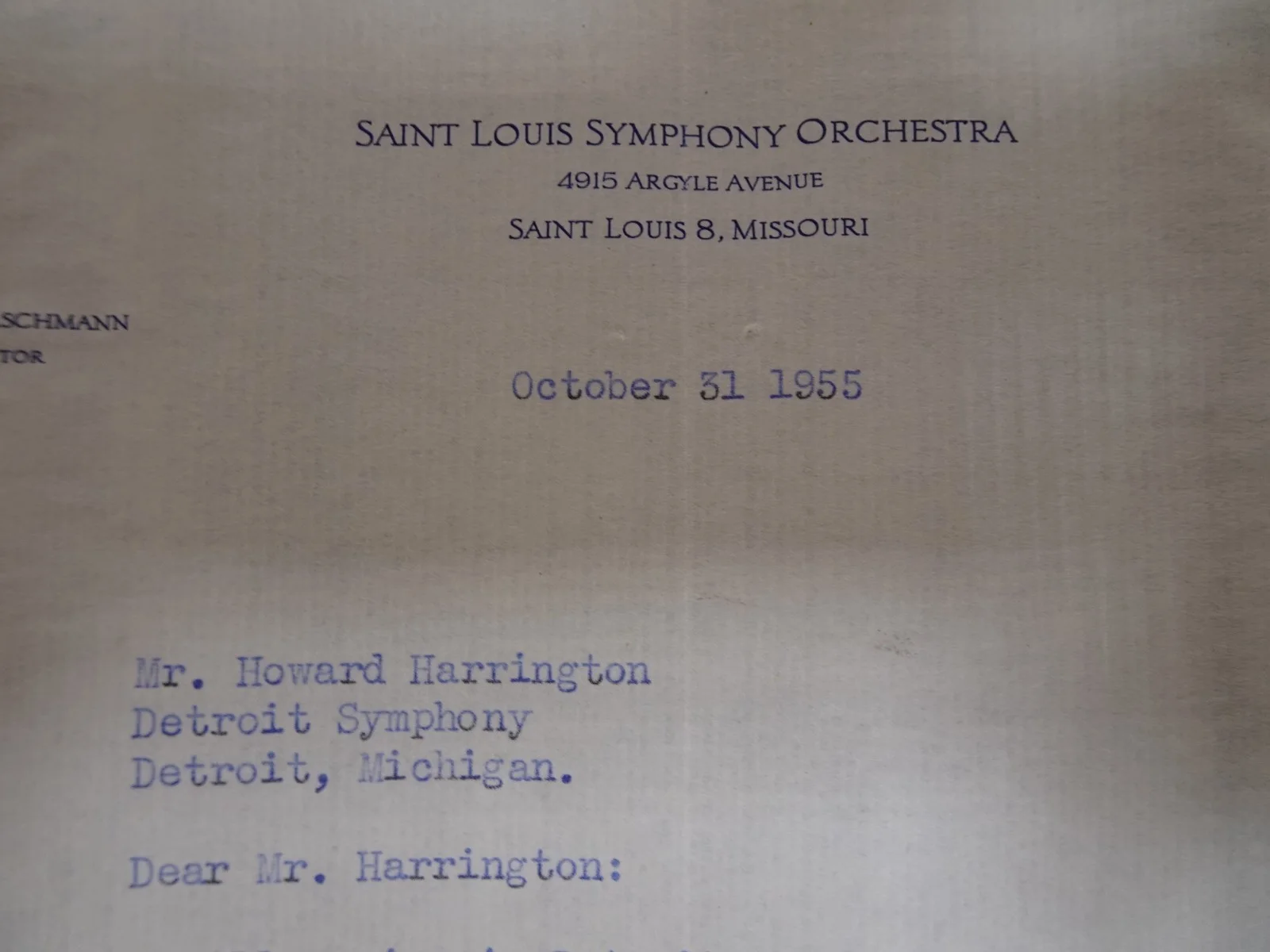 Vladimir Golschmann — Vladimir Golschmann Conductor Autograph Letter Symphony Manager 10/31/1955, изображение 2