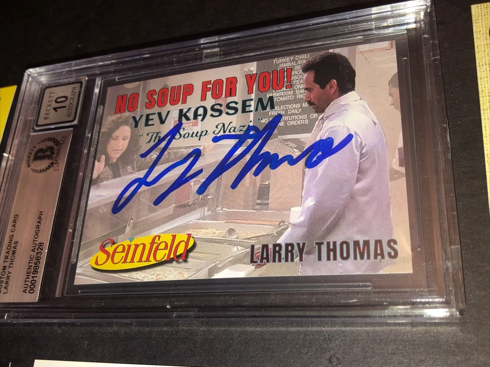 LARRY THOMAS — BECKETT 10 GEM MINT AUTO LARRY THOMAS CUSTOM CARD SEINFELD SOUP NAZI *FREE* 328, image 3